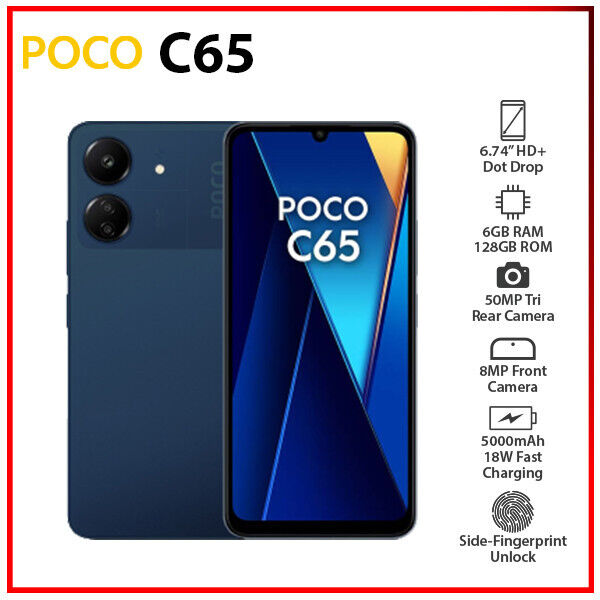 (New&Unlocked) Xiaomi POCO C65 6GB+128GB BLUE Dual SIM Android Cell Phone
